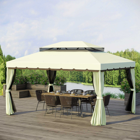 Foisor  cu Acoperis dublu, Plasa de tantari, Perdele laterale, culoare crema alba 3x4m [1]