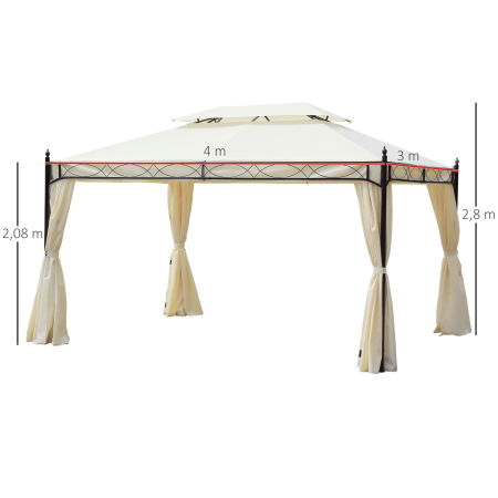  Foisor cu Dublu Acoperis si 4 Prelate Laterale, Crem, 3x4m [2]