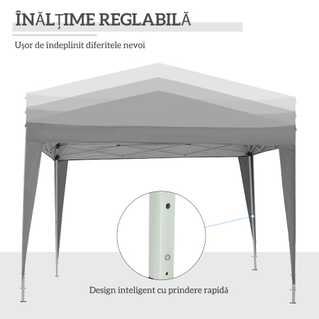  Foisor de Exterior 3x3 m Pliabil cu 4 Panouri Laterale, din Otel si Material Oxford, Gri Deschis [8]