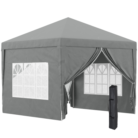Pavilioane -  Foisor de Exterior 3x3 m Pliabil cu 4 Panouri Laterale, din Otel si Material Oxford, Gri Deschis
