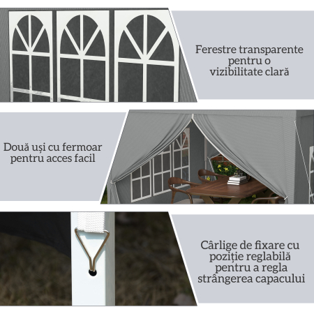  Foisor de Exterior 3x3 m Pliabil cu 4 Panouri Laterale, din Otel si Material Oxford, Gri Deschis [7]