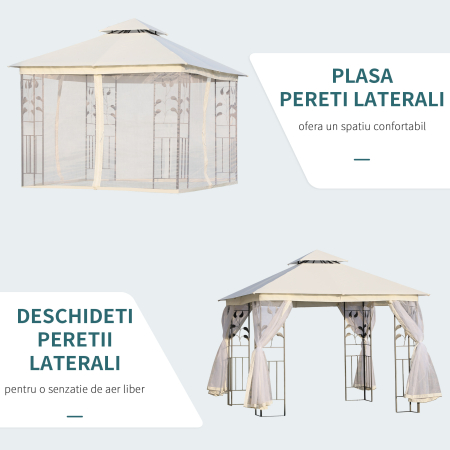  Foisor de Exterior 3x3m cu Plasa pentru Tantari si Cadru din Otel Alb [5]