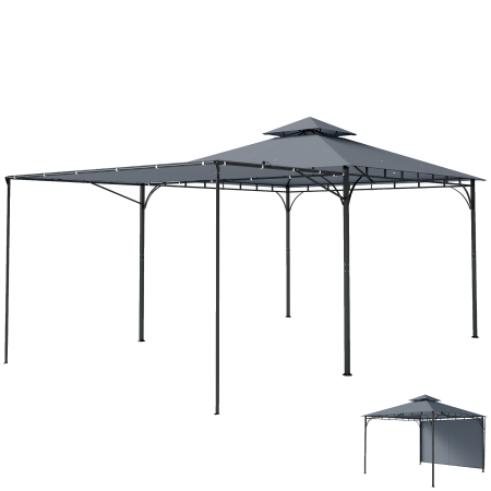 Gradina & balcon -  Foisor de Gradina 3.2x3.2 m cu Acoperis Extensibil, Foisor de Exterior cu Acoperis Dublu Ventilat, Gauri de Drenaj, Cadru Metalic, pentru Gradina, Balcon, Petreceri, Terasa, UV30+, Gri inchis