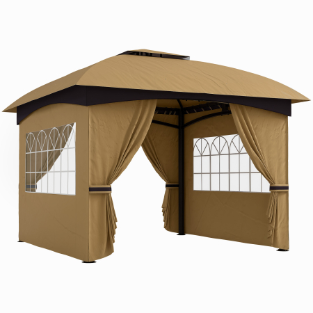 Gradina & balcon -  Foisor de Gradina 3.4x3.4m cu Pereti, Protectie UV si Acoperis pe 2 Niveluri, Bej