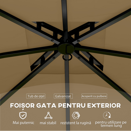  Foisor de Gradina 3.4x3.4m cu Pereti, Protectie UV si Acoperis pe 2 Niveluri, Bej [5]