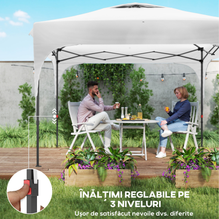  Foisor de Gradina 3x3 m Inaltime Reglabila pe 3 Niveluri, Foisor Pliabil din Poliester si Otel, Alb [3]