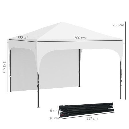  Foisor de Gradina 3x3 m Inaltime Reglabila pe 3 Niveluri, Foisor Pliabil din Poliester si Otel, Alb [2]