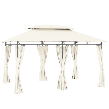 Gradina & balcon -  Foisor de Gradina 3x4 m cu Perdele Detasabile, Acoperis Dublu si Structura din Metal, Crem