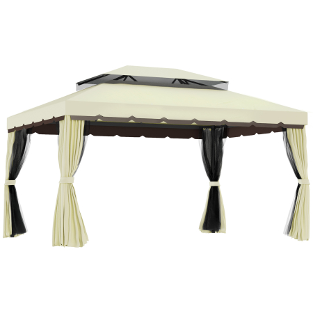 Gradina & balcon -  Foisor de Gradina 4x3 m cu Plasa de tantari si Perdele, Acoperis Dublu si Strat Anti-UV, Crem