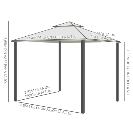  Foisor de Gradina cu Acoperis Dublu Plasa Tantari Pereti Laterali Bej, 294x294x265cm [3]
