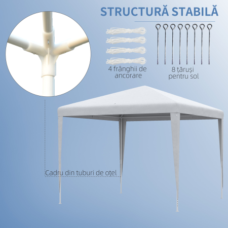  Foisor de Gradina cu Cadru din Otel pentru Exterior si Interior, 2.7x2.7m Alb [4]