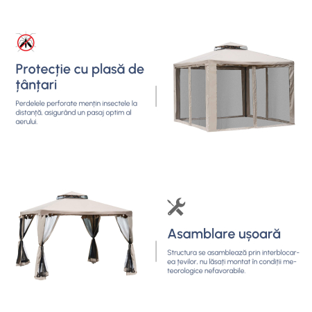  Foisor de Gradina cu Plasa de Tantari din Metal si Poliester 294x294cm [6]