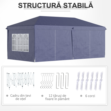  Foisor de gradina pliabil pentru exterior cu 6 panouri laterale, 585x295cm albastru [7]