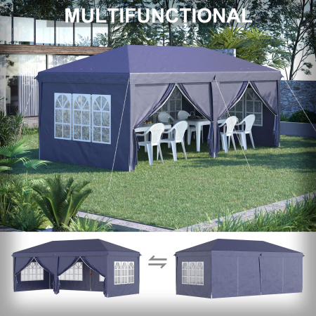  Foisor de gradina pliabil pentru exterior cu 6 panouri laterale, 585x295cm albastru [3]