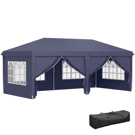 Pavilioane -  Foisor de gradina pliabil pentru exterior cu 6 panouri laterale, 585x295cm albastru