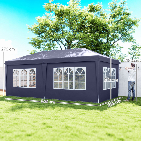  Foisor de gradina pliabil pentru exterior cu 6 panouri laterale, 585x295cm albastru [2]