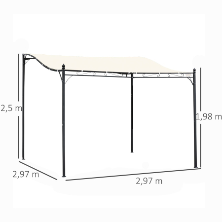  Foisor Perdea Parasolara Cu Prelata in Poliester Impermeabila, Crem, Cadru Gri, 297x297cm [2]