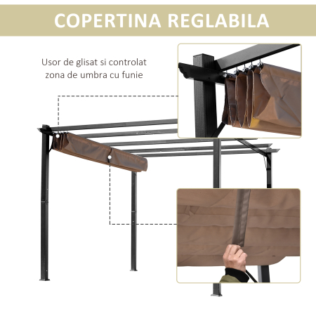  Foisor Pergola de Gradina 3X4m Prelata Culisanta in Poliester Impermeabil si Schelet in Aluminiu [3]