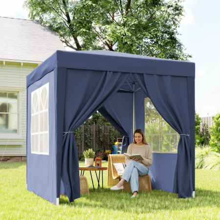  Foisor Pliabil 2x2 m con 4 Pereti Detasabili, Foisor de Gradina cu Sac pentru Transport din Poliester si Otel, Albastru [8]