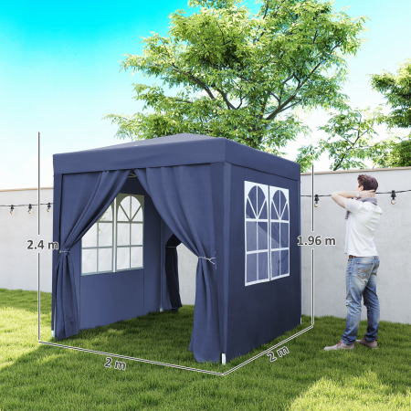  Foisor Pliabil 2x2 m con 4 Pereti Detasabili, Foisor de Gradina cu Sac pentru Transport din Poliester si Otel, Albastru [2]