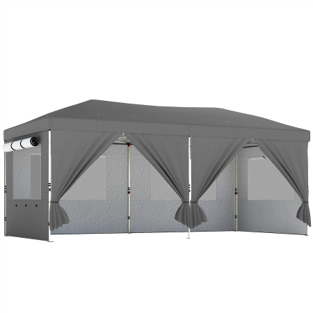 Gradina & balcon -  Foisor Pliabil 3x6m Pop-Up cu 6 Pereti Laterali, Foisor de Gradina Reglabil pe inaltime cu Saci de Nisip, Geanta cu Roti, UV50+ pentru Exterior, Gri inchis
