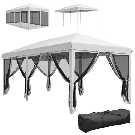 Pavilioane -  Foisor Pliabil cu 6 Perdele Plasa de Tantari, Foisor de Gradina cu Structura din Otel, 585x295x270cm, Alb Crem