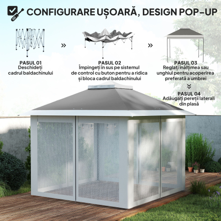  Foisor Pliabil cu Plasa de tantari, Baldachin Dublu, inaltime Reglabila si Geanta, 330x330x288 cm, Bej [4]