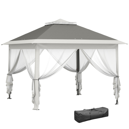 Prelate, pavilioane, umbrele terasa -  Foisor Pliabil cu Plasa de tantari, Baldachin Dublu, inaltime Reglabila si Geanta, 330x330x288 cm, Bej