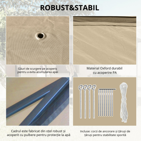  Foisor Pliabil cu Plasa de Tantari, Baldachin Dublu, inaltime Reglabila si Geanta de Transport, 330x330x288 cm, Bej [3]