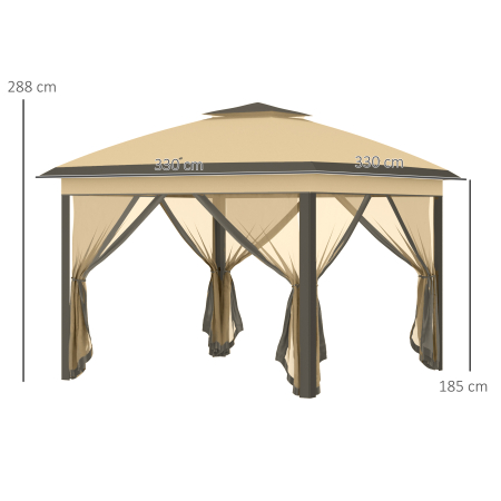  Foisor Pliabil cu Plasa de Tantari, Baldachin Dublu, inaltime Reglabila si Geanta de Transport, 330x330x288 cm, Bej [2]