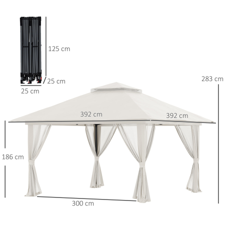  Foisor Pliabil Pop Up 4x4 m cu Inaltime Reglabila pe 3 Nivele, Foisor Exterior cu Plase de tantari, Saci de Nisip, Geanta de Transport, UV50+, pentru Gradina, Camping, Evenimente, Crem [2]