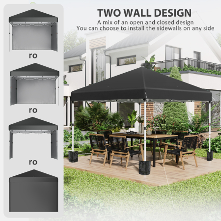  Foisor Pop Up 3 x 3 (M) cu 2 pereti laterali, Saci de greutati pentru picioare si geanta de transport, Cort de petreci pentru evenimente in gradina, curte cu inaltime ajustabila, Negru [3]