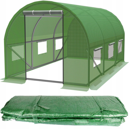 Sere si solarii - Folie armata inlocuire sera 300x200 cm, PE 140g/m2 cu plasa PP, filtru UV4, ferestre si usa fermoar, verde