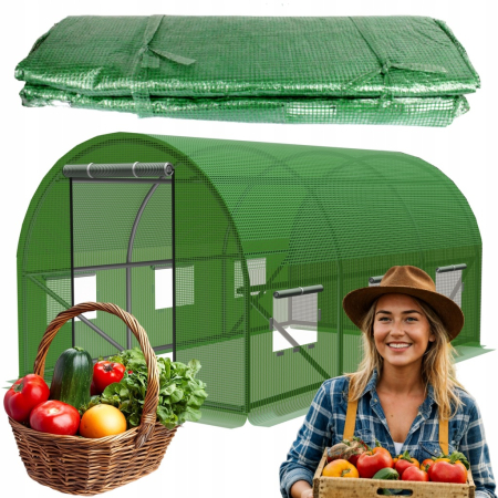 Folie armata inlocuire sera 300x200 cm, PE 140g/m2 cu plasa PP, filtru UV4, ferestre si usa fermoar, verde [4]