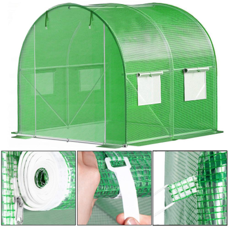 Folie inlocuire sera 200x200x200 cm, PE 140g/m2 cu plasa PP, filtru UV4, 4 ferestre si usa fermoar, verde [13]