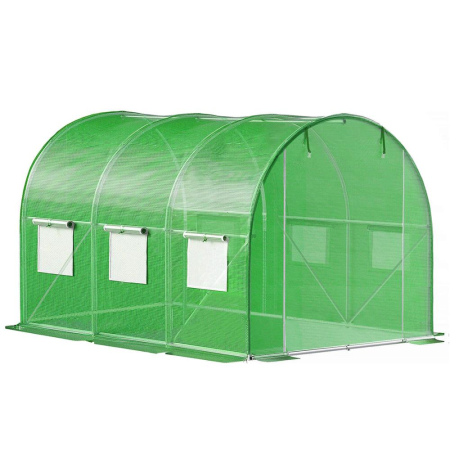 Folie inlocuire sera 300x200x200 cm, PE 140g/m2 cu plasa PP, filtru UV4, 6 ferestre si usa fermoar, verde [19]