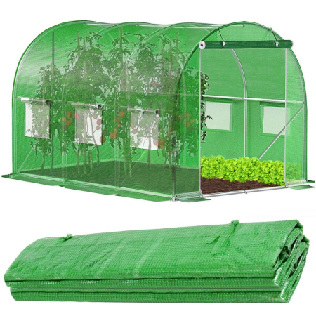 Sere si solarii - Folie inlocuire sera 300x200x200 cm, PE 140g/m2 cu plasa PP, filtru UV4, 6 ferestre si usa fermoar, verde