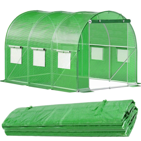 Folie inlocuire sera 300x200x200 cm, PE 140g/m2 cu plasa PP, filtru UV4, 6 ferestre si usa fermoar, verde [14]