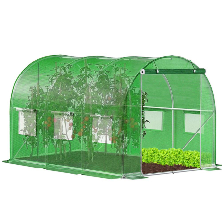 Folie inlocuire pentru sera 300x200x200 cm, PE 140g/mp cu plasa PP, UV4, 6 ferestre si usa cu fermoar, verde [10]