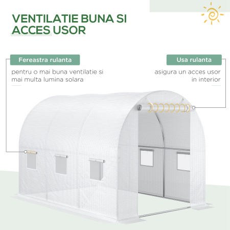  Folie pentru Sera cu 12 Ferestre, Usa Rulabila si Margini ingropate, 3x2x2 m, Alb [3]