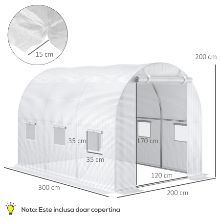  Folie pentru Sera cu 12 Ferestre, Usa Rulabila si Margini ingropate, 3x2x2 m, Alb [2]