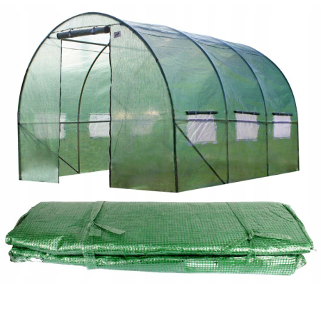 Sere si solarii - Folie sera gradina 8x3 m, PE 140g/m2 armata cu plasa PP, filtru UV4, ferestre velcro si usa fermoar, verde