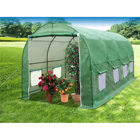 Folie pentru sera gradina 400x250x200 cm, 140 g/m², armata cu plasa, UV4, 9 ferestre, verde [3]