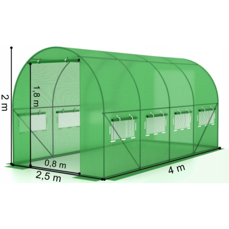 Folie pentru sera gradina 400x250x200 cm, 140 g/m², armata cu plasa, UV4, 9 ferestre, verde [2]