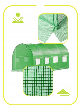 Folie pentru sera gradina 400x250x200 cm, 140 g/m², armata cu plasa, UV4, 9 ferestre, verde [4]