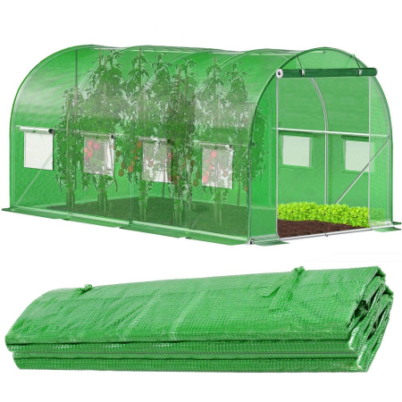 Folie pentru sera gradina 450x200x200 cm, 140 g/m², armata cu plasa, UV4, 9 ferestre, verde [17]