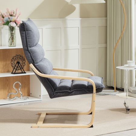  Fotoliu Balansoar Modern cu Manere din Lemn si Perne Groase din Catifea, 67x83x105 cm, Gri [8]