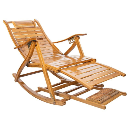Fotoliu balansoar multifunctional, reglabil 5 pozitii, cu suport picioare si masaj, 158 cm, bambus [3]