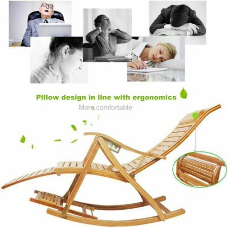 Fotoliu balansoar multifunctional, reglabil 5 pozitii, cu suport picioare si masaj, 158 cm, bambus [7]