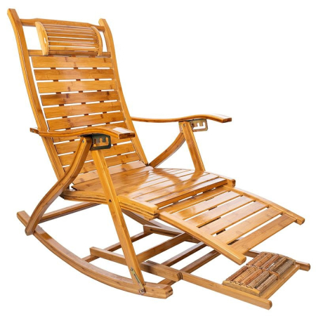 Mobila bucatarie - Fotoliu balansoar multifunctional, reglabil 5 pozitii, cu suport picioare si masaj, 158 cm, bambus